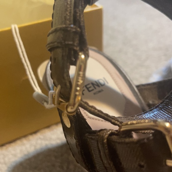 Authentic Fendi Logo  embossed canvas high heel sandals